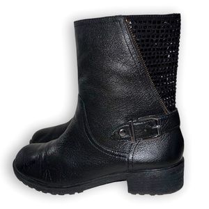 GIANNI BINI Biker Boots w Bling sparkly black leather moto ankle boots Size 8.5